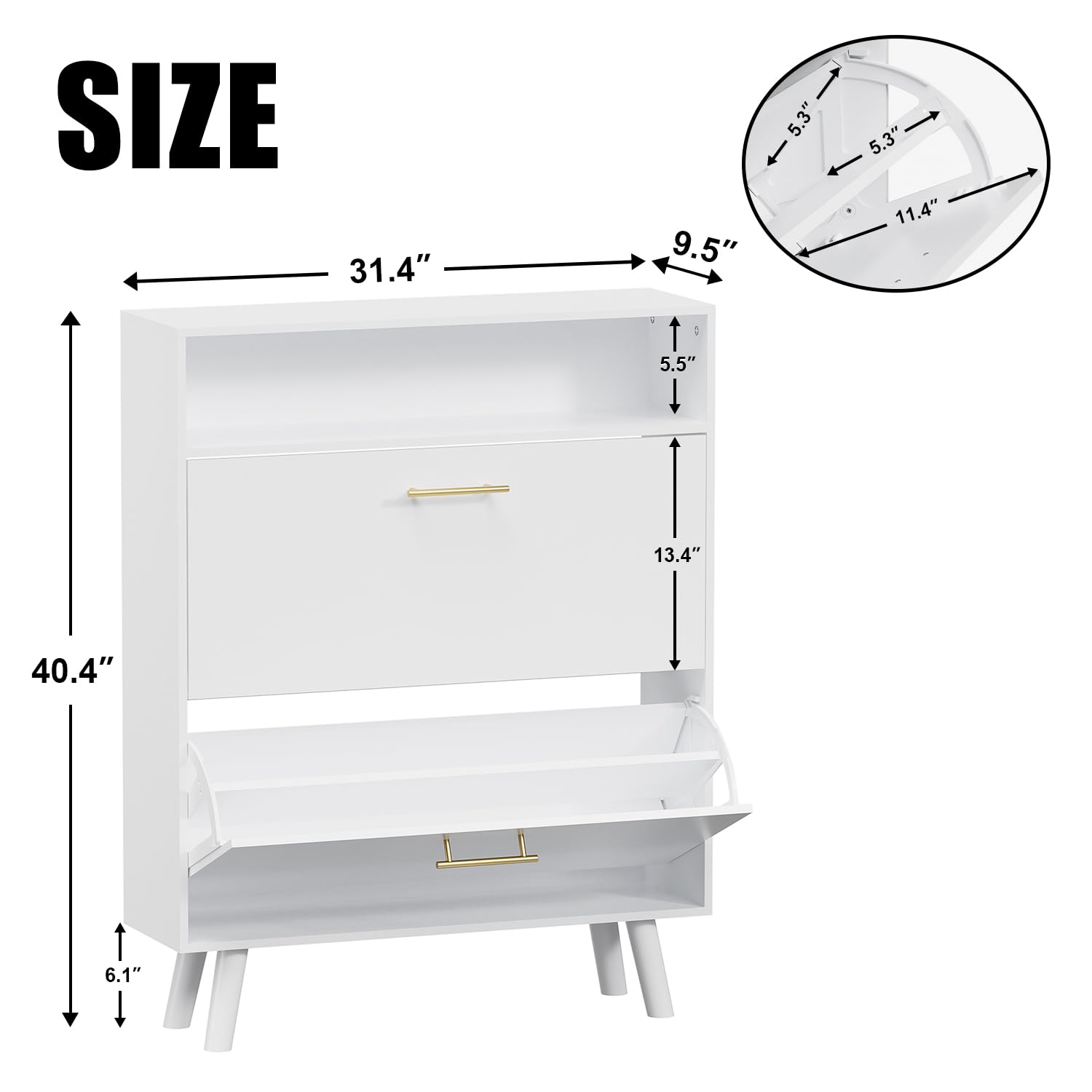 HOUROM Shoe Cabinet for Entryway, White Slim Shoe Cabinet Storage with 2 Flip Drawers, 2 Tier Freestanding Shoe Organizer for Entryway, Hallway, Living Room