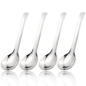 7.28 Inches Asian Soup Spoons Stainless Steel Chinese Soup Spoon Set of 4 Soup Spoons Silverware Cucharas Para Comer for Ramen Pho Miso Dumplings Noodles Wonton