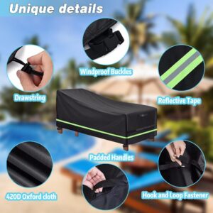 Patio Chaise Lounge Cover, Waterproof Black Chaise Lounge Chair Covers with Reflective Strip, Outdoor Pool Lounge Chair Covers for Outside (1)