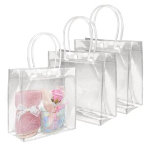 badenbach 15 pcs clear gift bags with handles,6.89" x 6.89" x 3.54",plastic clear gift bags clear goodie bags clear favor small tote bags for wedding birthday baby shower party halloween christmas