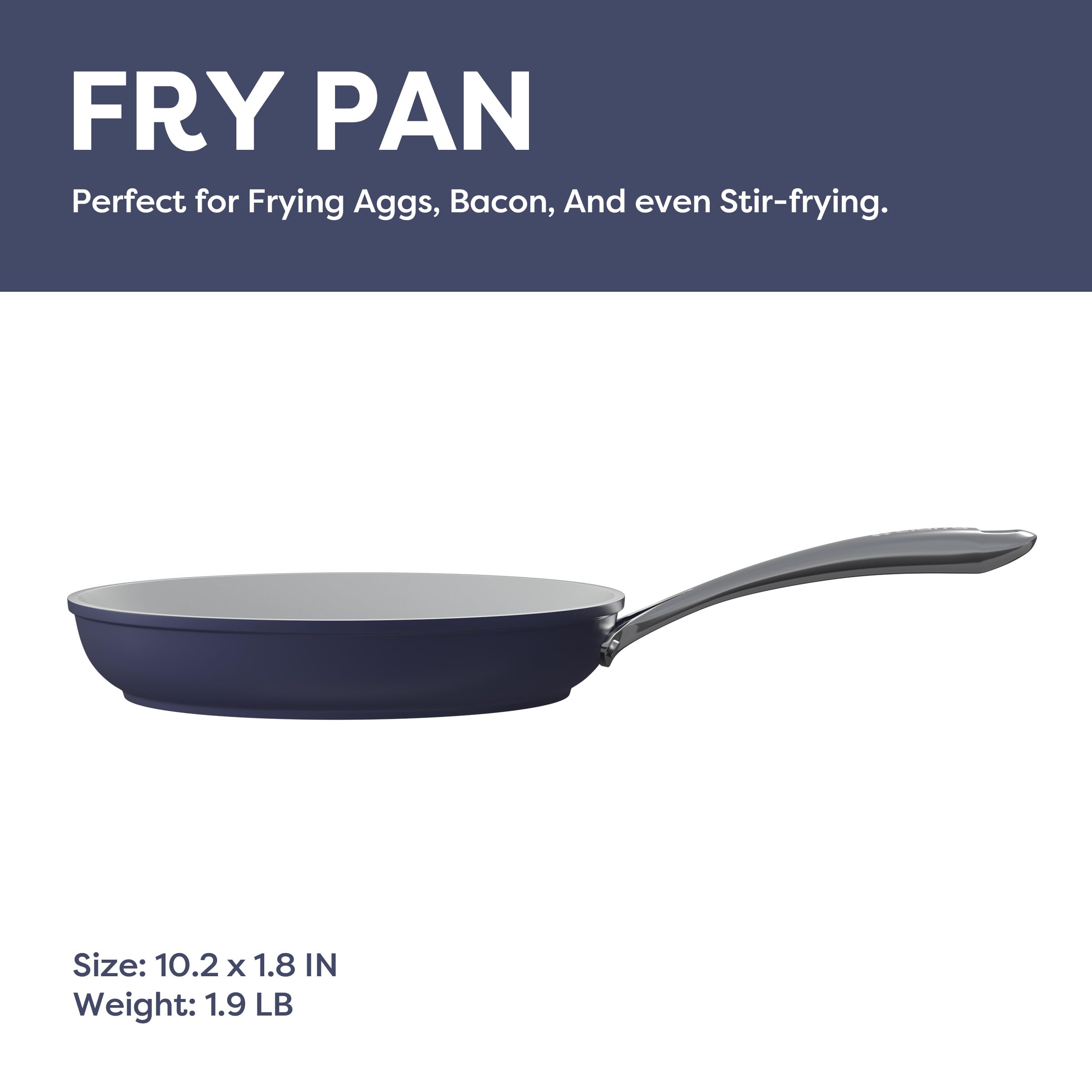 CIARRA Non Stick Frying Pan (10.2") & Ceramic Sauce Pan (3qt) - Non Toxic, PTFE & PFOA Free - Oven Safe & Compatible with All Stovetops, Blue