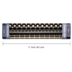 WRAPAHOLIC Black Birthday Wrapping Paper Roll - Mini Roll - 3 Rolls - 17 inch x 120 inch Per Roll - Black Gold Design for Wedding, Holiday, Party, Baby Shower