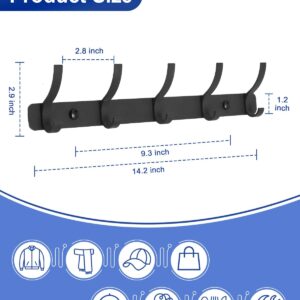 DECLUTTR 2 Pack Coat Rack Wall Mount, 5 Heavy Duty Wall Hooks for Hanging, Metal Wall Mounted Towel Rack Hat Rack for Mudroom Bathroom Entryway, Black