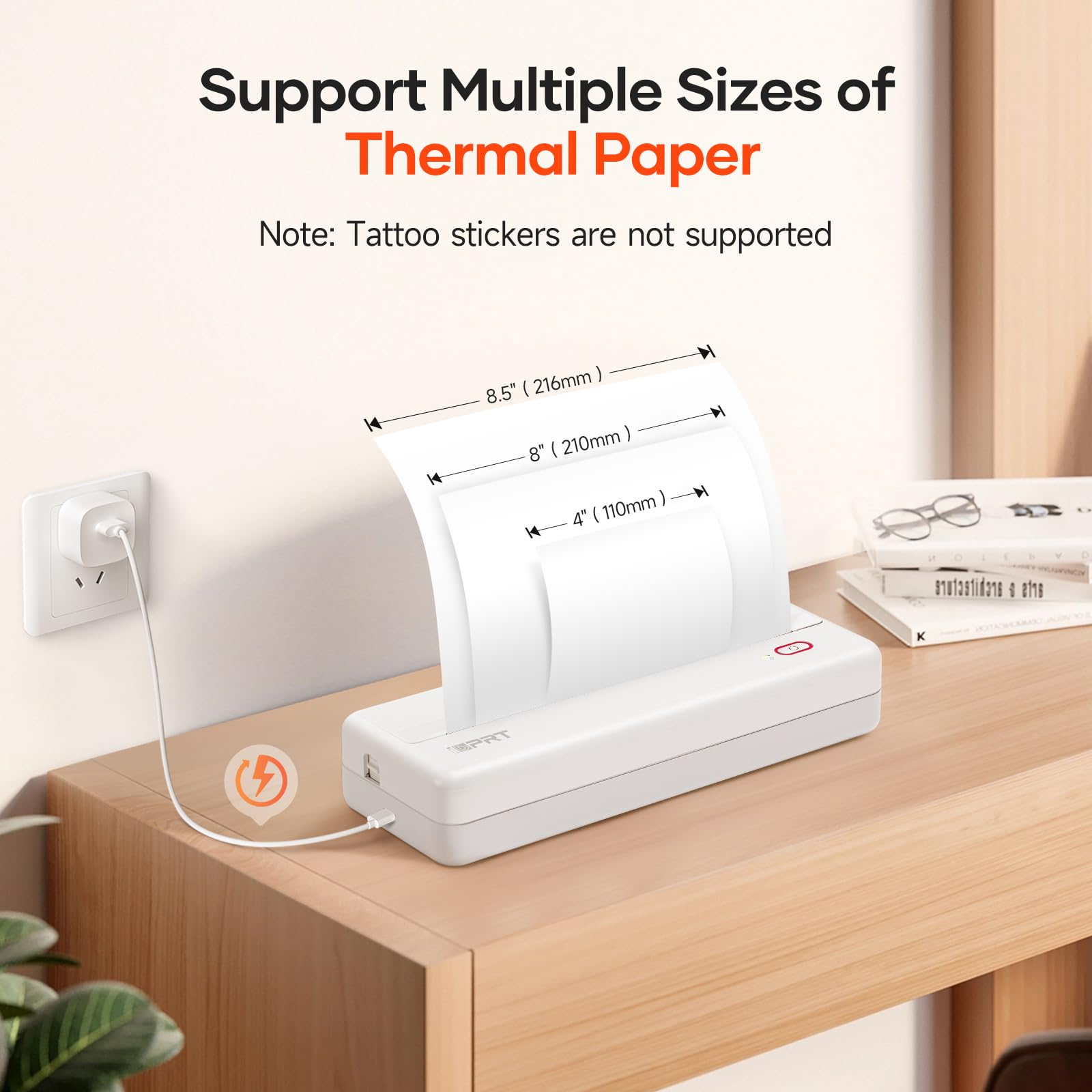 iDPRT MT890 Portable Wireless Printer - with Thermal A4 Paper, Bluetooth Inkless Printer for Travel/Home, Support US Letter&A4&A5 Size, Mobile Printer Compatible with iOS, Android & Laptop - White