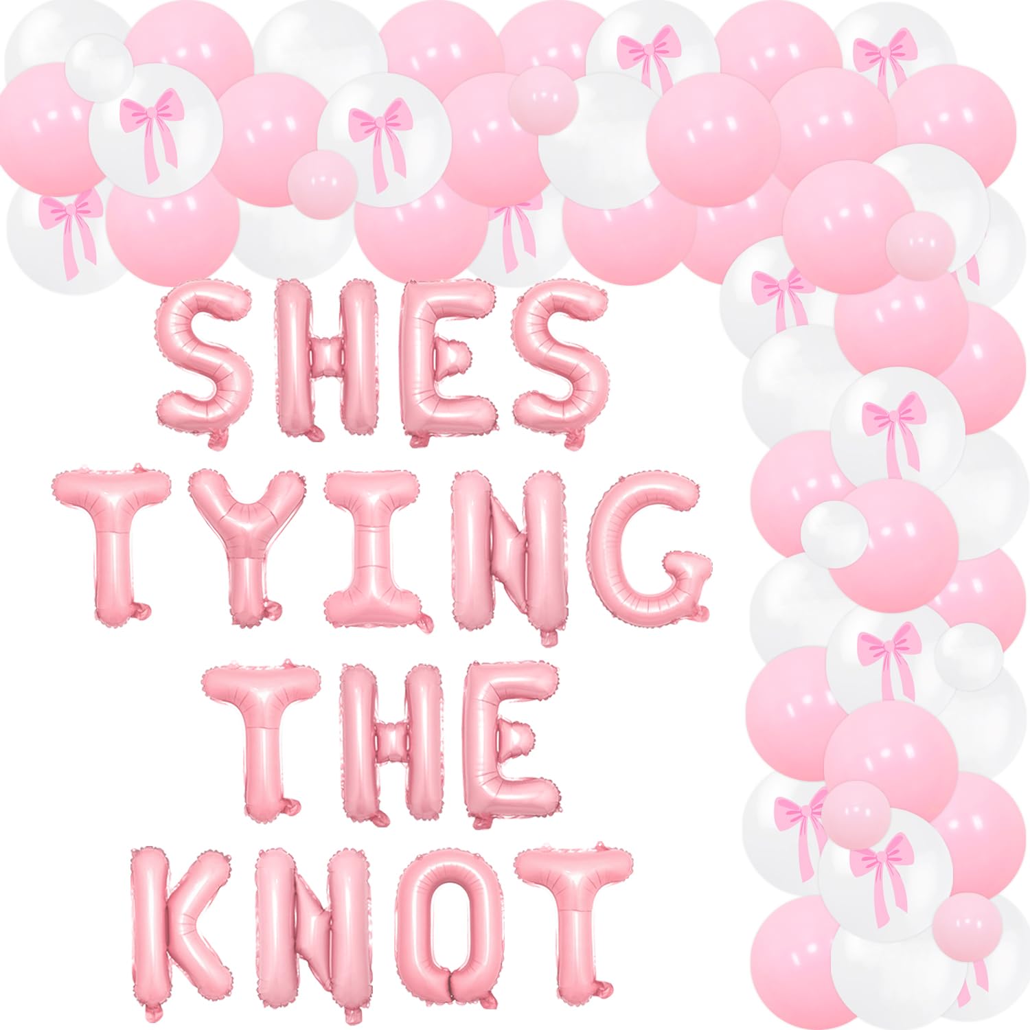 86Pcs She's Tying the Knot Bachelorette Party Decorations - Bow Garland Arch Kit She's Tying the Knot Letter Foil Balloon for Girls Bachelorette Party Bridal Shower Engagement Wedding Party Supplies