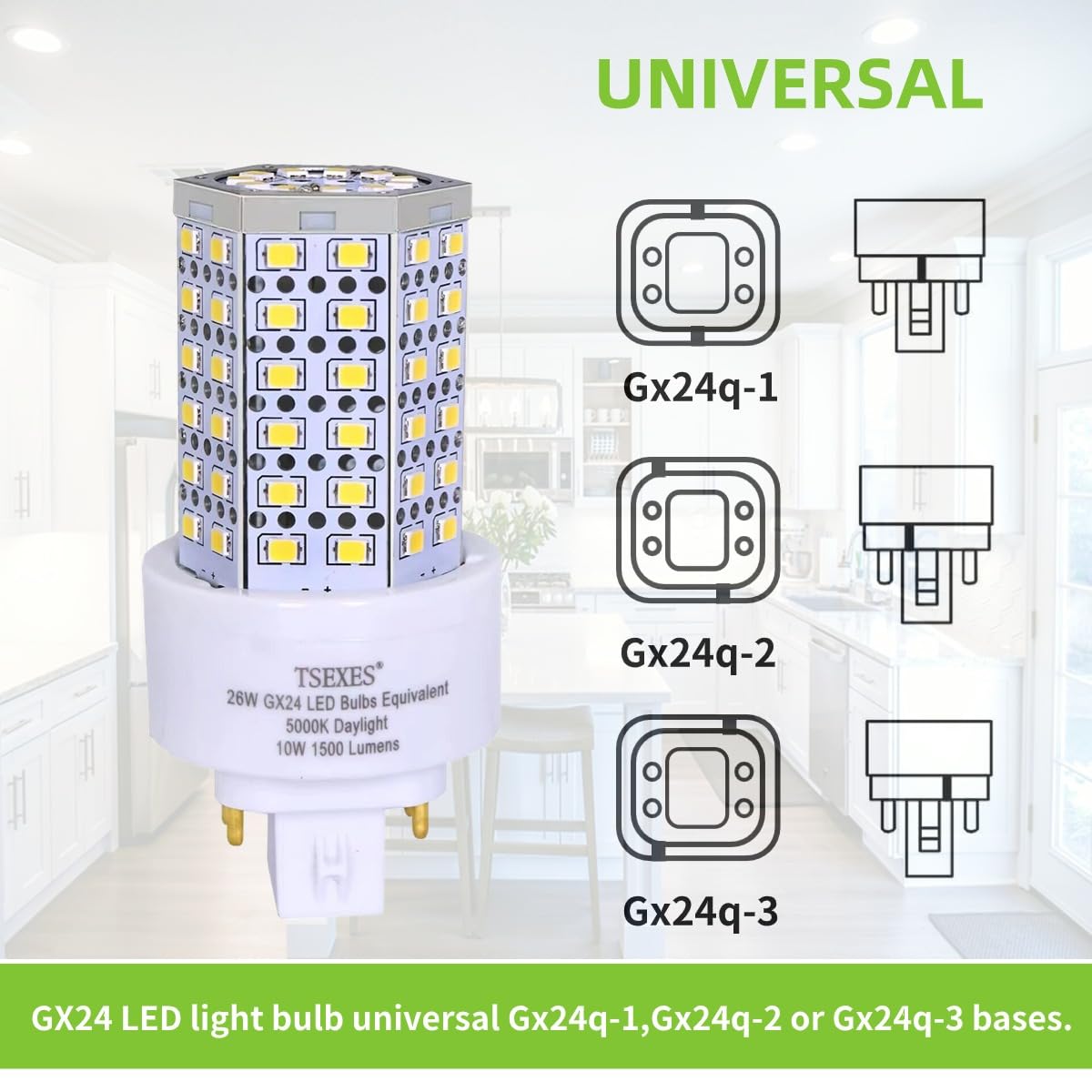 TSEXES Gx24q 4-Pin Base Light Bulbs,10W LED PL Recessed Lights Replacement 26W CFL,for Kitchen Wall Sconce,Daylight 5000K,4 Pack