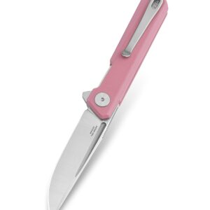 BESTECHMAN Mini Dundee Pocket Folder Folding Knife: 2.92" D2 Steel Stonewash Satin Blade, G10 Scales, EDC Reversible Deep Clip, BMK03B (Pink)