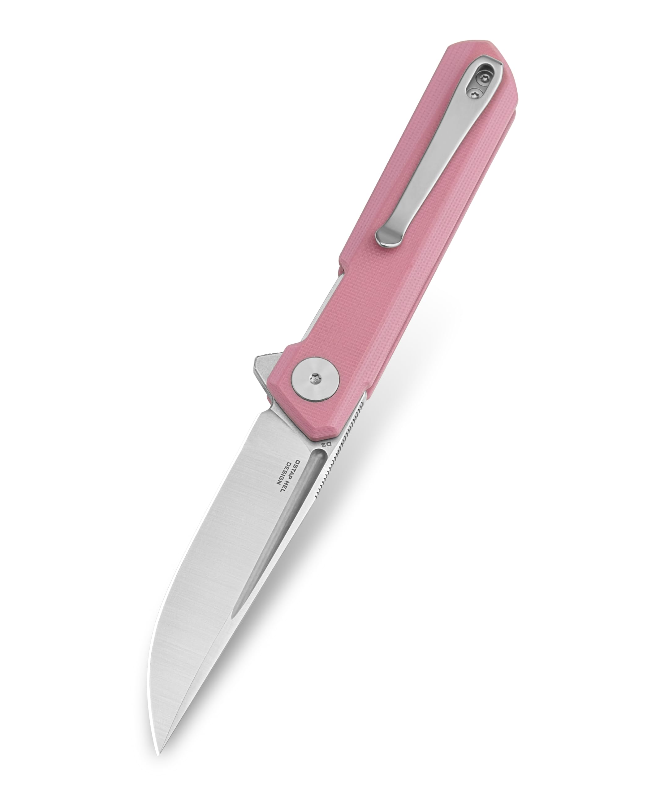 BESTECHMAN Mini Dundee Pocket Folder Folding Knife: 2.92" D2 Steel Stonewash Satin Blade, G10 Scales, EDC Reversible Deep Clip, BMK03B (Pink)