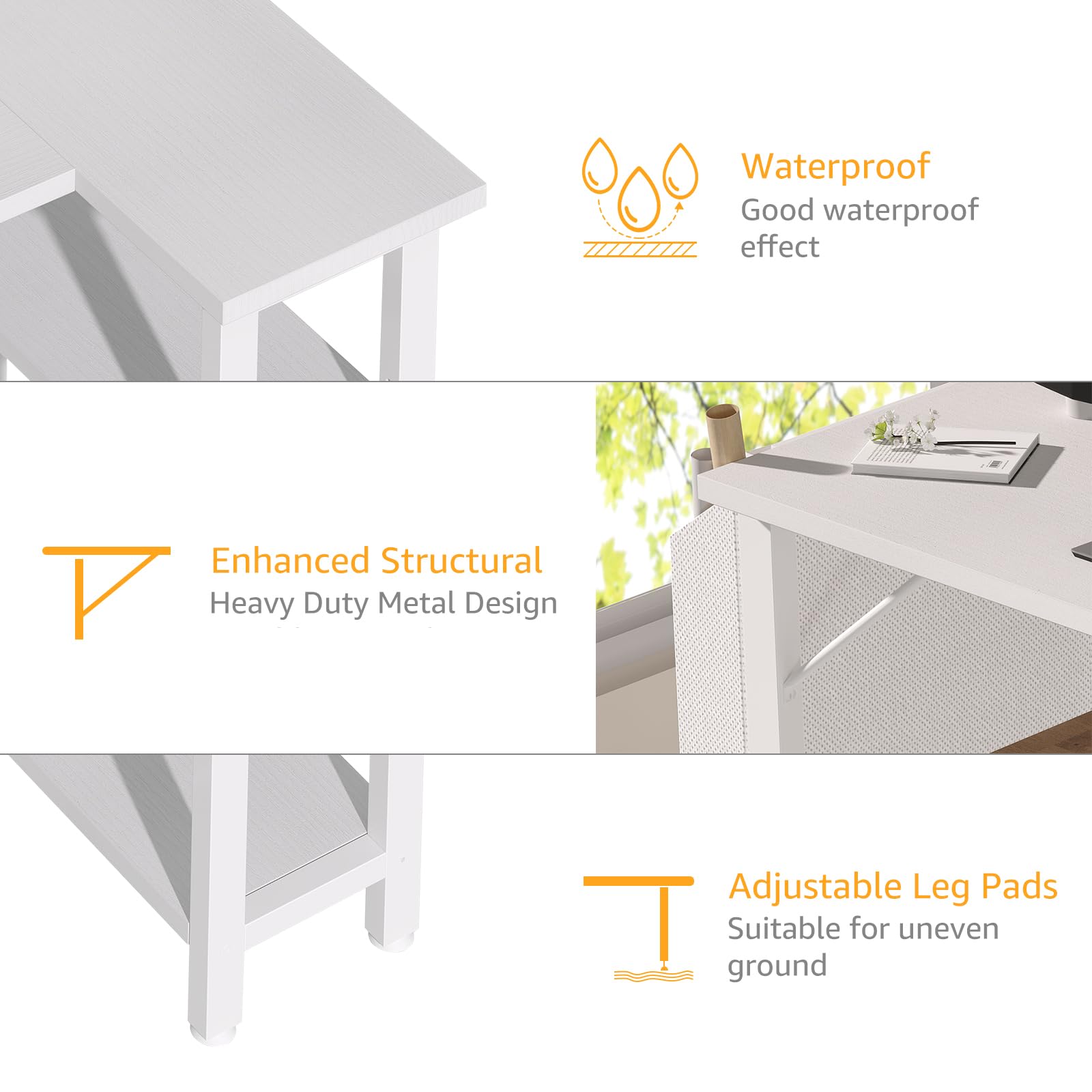 DLisiting White L Shaped Computer Desk with Power Outlet Shelves, 40 Inch Small Corner Desk for Small Space Home Office, Study Work PC Desks for Bedroom, White