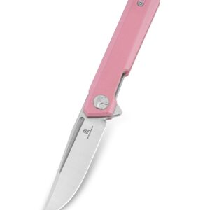 BESTECHMAN Mini Dundee Pocket Folder Folding Knife: 2.92" D2 Steel Stonewash Satin Blade, G10 Scales, EDC Reversible Deep Clip, BMK03B (Pink)