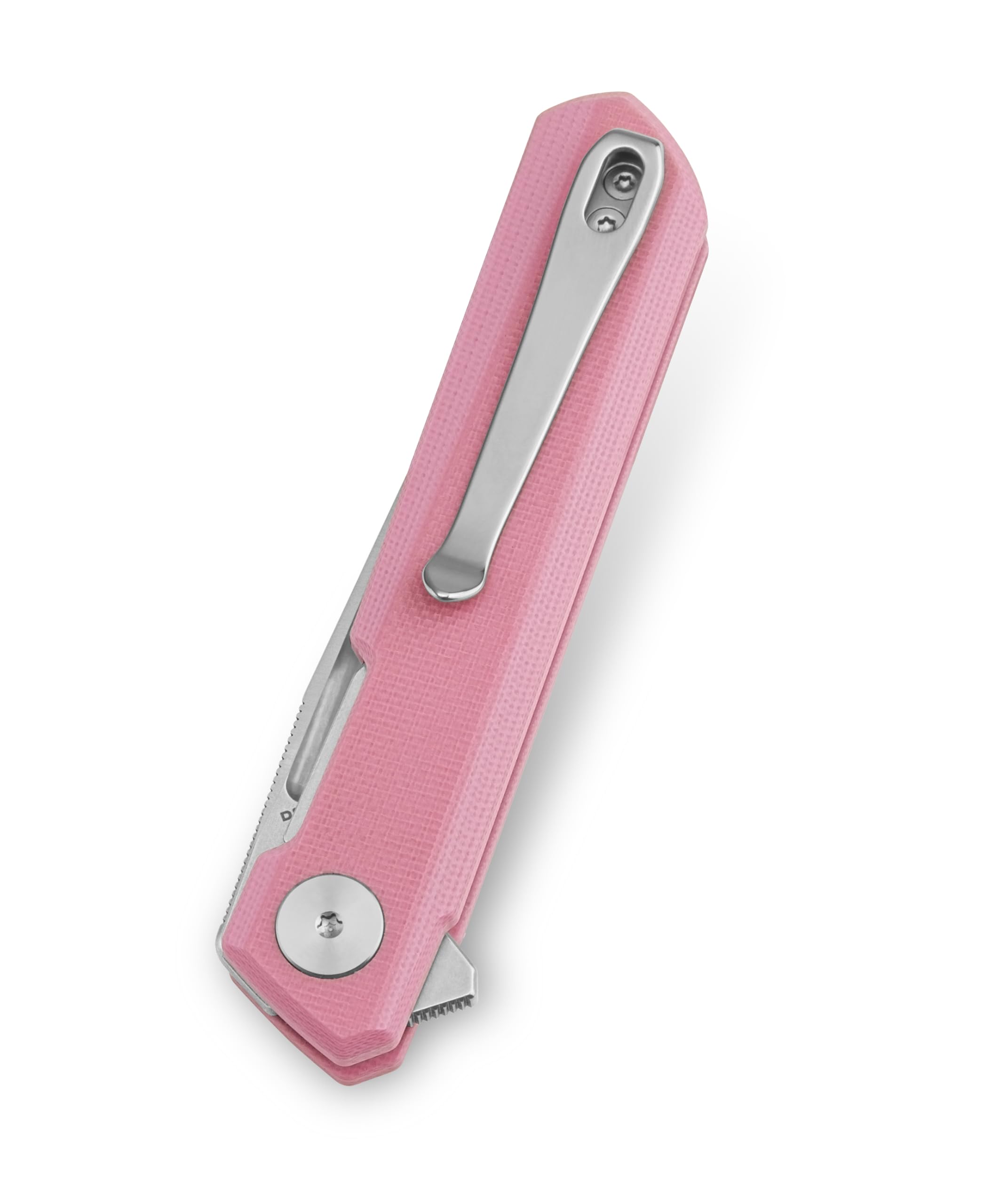 BESTECHMAN Mini Dundee Pocket Folder Folding Knife: 2.92" D2 Steel Stonewash Satin Blade, G10 Scales, EDC Reversible Deep Clip, BMK03B (Pink)