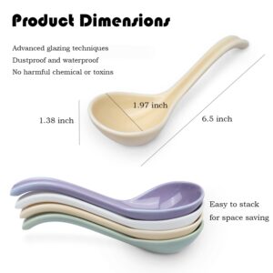 Asian Soup Spoon Set of 4,Ceramic Ramen Spoons, Japanese Soup Spoon Long Handle Perfect Depth for Dumpling, Pho, Noodles, Miso, Chinese Wonton