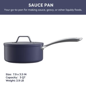 CIARRA Non Stick Frying Pan (10.2") & Ceramic Sauce Pan (3qt) - Non Toxic, PTFE & PFOA Free - Oven Safe & Compatible with All Stovetops, Blue