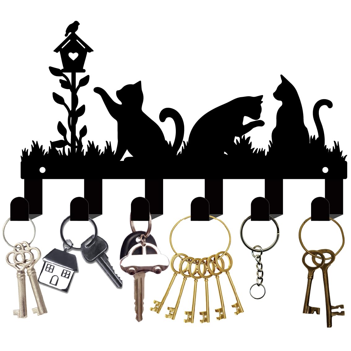 CREATCABIN Black Cats Key Holder for Wall Key Hanger Metal Key Organizer Coat Rack with 10 Hooks Key Hanging Holder Iron Wall Mount Hooks Wall Decorative for Entry Hallway Front Door 10.6x6.3Inch