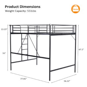 VINGLI Loft Bed Full Size with Flat Rungs for Adults, Kids and Young Teens, No Box Spring Required,Heavy Duty Metal Slat Support