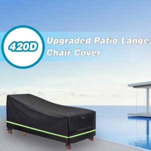 Patio Chaise Lounge Cover, Waterproof Black Chaise Lounge Chair Covers with Reflective Strip, Outdoor Pool Lounge Chair Covers for Outside (1)