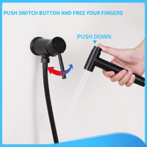 KWOCI Matte Black Handheld Bidet Sprayer for Toilet Warm Water Mounted on the Bathroom Vanity，Stainless Steel Hot and Cold Bidet Sprayer with Brass Mixing Valve for Feminine Hygiene、 Pet shower