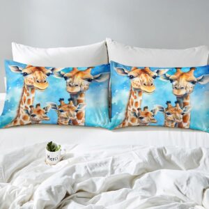 Manfei Giraffe Kids Duvet Cover Set Twin Size, Cute Giraffe Family Comforter Cover, Cartoon Animal Theme Bedding Set for Boys Girls Adults Bedroom Decor, Lightweight Bedspread Cover, 1 Pillowcase