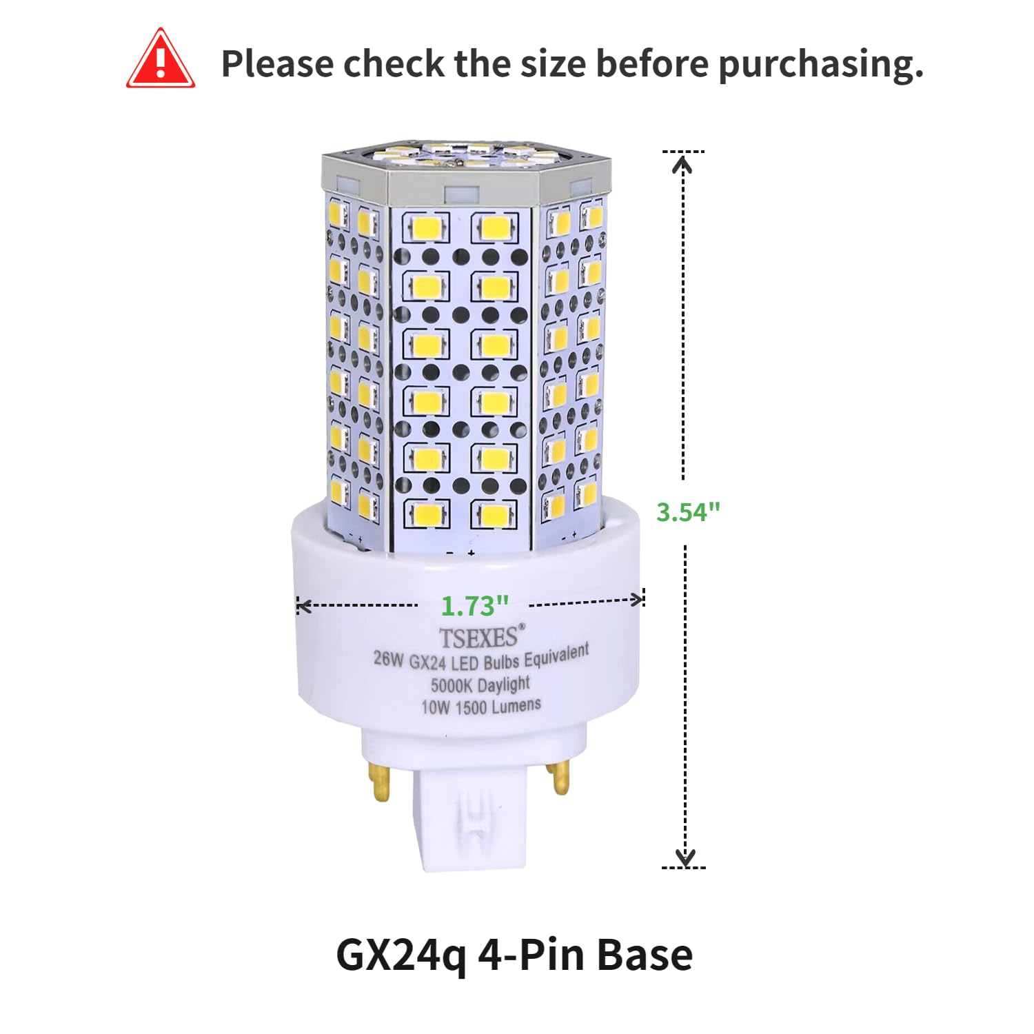 TSEXES Gx24q 4-Pin Base Light Bulbs,10W LED PL Recessed Lights Replacement 26W CFL,for Kitchen Wall Sconce,Daylight 5000K,4 Pack