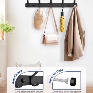 DECLUTTR 2 Pack Coat Rack Wall Mount, 5 Heavy Duty Wall Hooks for Hanging, Metal Wall Mounted Towel Rack Hat Rack for Mudroom Bathroom Entryway, Black