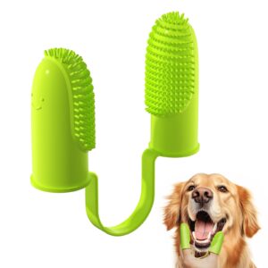 loobani dog toothbrush finger - double finger toothbrush for dogs, surround bristles, tpr dog finger toothbrush effective teeth cleaning, green