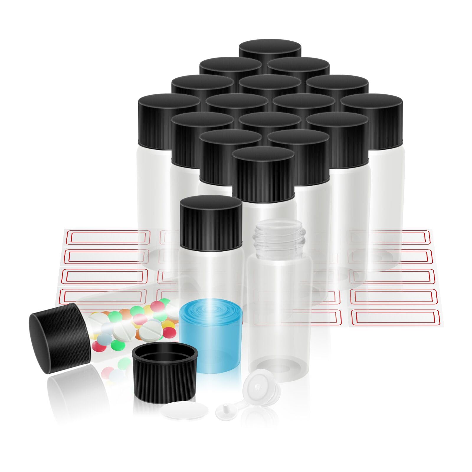 Sunrisesu 20PCS 10ml Clear Glass Vials with Screw Caps, Leak-Proof Black Screw Cap with PE Liners for Essential Oil, Reagent, Seeds Small Liquid Sample Vial