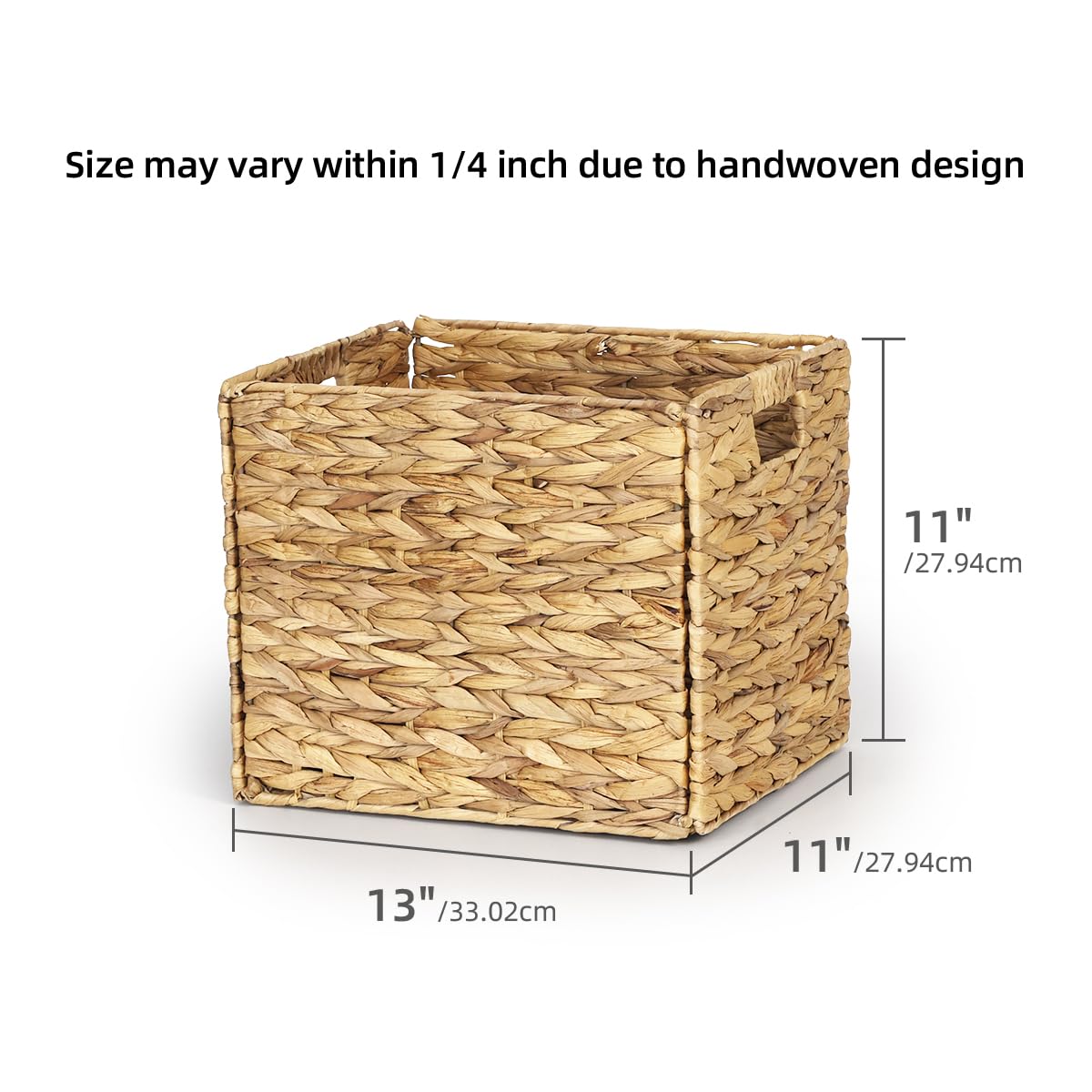 WEAVELYRICS 4 Pack 13×11" Rectangular Wicker Storage Bins, Water Hyacinth Baskets, Foldable Wicker Baskets, Storage Basket with Built-in Handles, Handwoven Natural Baskets for Shelves, Outdoor