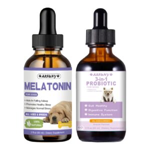 santkol melatonin drops and probiotic drops for dogs | support falling sleep, anxiety & stress, gut & digestive health | natrual dog health supplement, 2 pack, bacon flavor