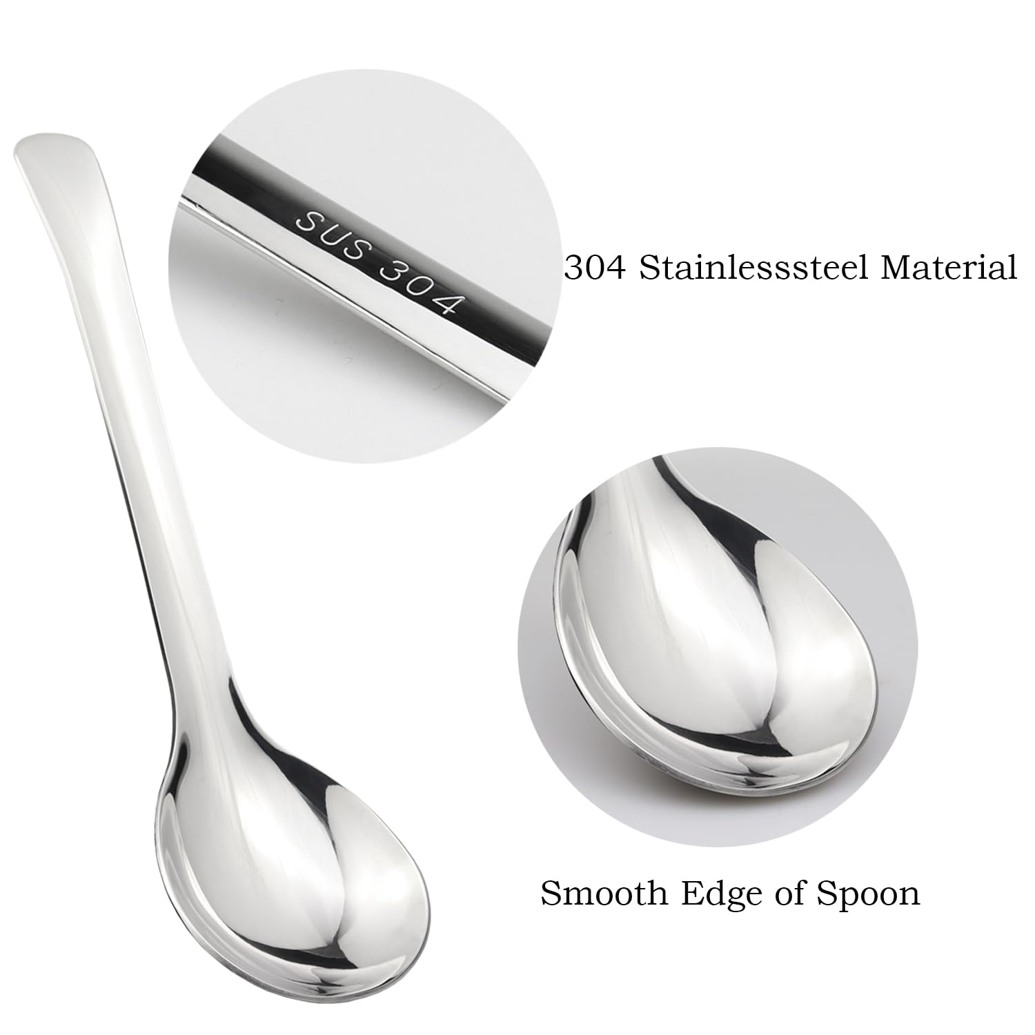 7.28 Inches Asian Soup Spoons Stainless Steel Chinese Soup Spoon Set of 4 Soup Spoons Silverware Cucharas Para Comer for Ramen Pho Miso Dumplings Noodles Wonton