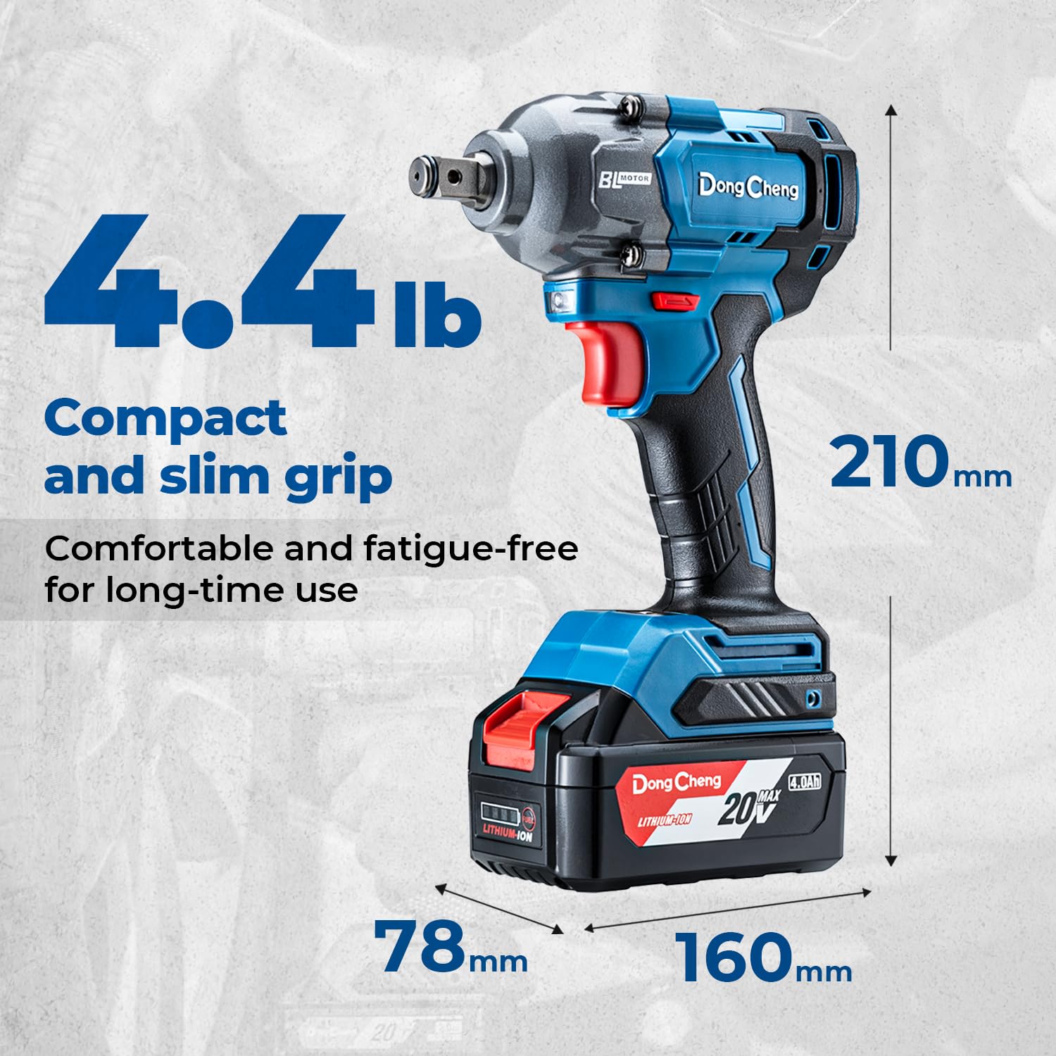 Dong Cheng 20V Cordless Impact Wrench, Max Torque 360 ft-lbs (488N.m), 1/2 inch with 3 Mode Speed, 2400 RPM Brushless Impact Gun, Includes 4.0Ah Battery, Charger, 4 Impact Sockets and Kit Bag