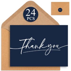 thank you cards with envelopes 24 pack, 4x6 inch thank you cards bulk with elegant design, thank you notes for small business, wedding, baby shower, graduation, funeral, bridal shower - navy blue