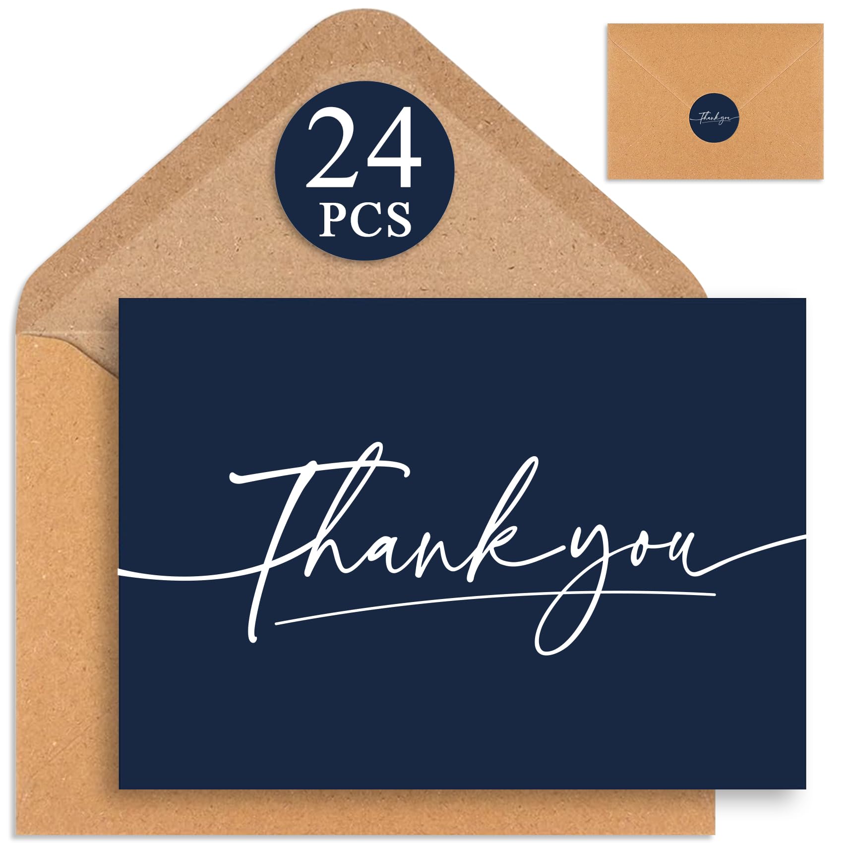 Thank You Cards With Envelopes 24 Pack, 4x6 Inch Thank You Cards Bulk with Elegant Design, Thank You Notes for Small Business, Wedding, Baby Shower, Graduation, Funeral, Bridal Shower - Navy Blue