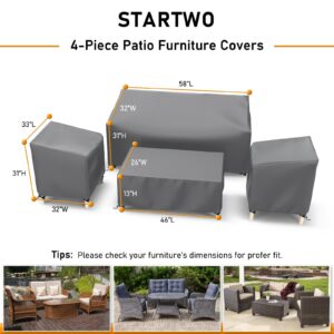 STARTWO Patio Furniture Covers 4 Piece Set Outdoor Furniture Covers Waterproof, Heavy Duty 600D Patio Furniture Set Cover for Chairs, Couch, Table Coffee, Grey