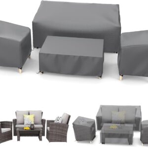 STARTWO Patio Furniture Covers 4 Piece Set Outdoor Furniture Covers Waterproof, Heavy Duty 600D Patio Furniture Set Cover for Chairs, Couch, Table Coffee, Grey