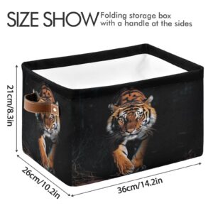 YETTASBIN Tiger Storage Basket 1pc, Large Collapsible Toys Clothes Organizer, Durable Canvas Storage Bin with Handle for Shelves Closet Laundry Home Office Decor