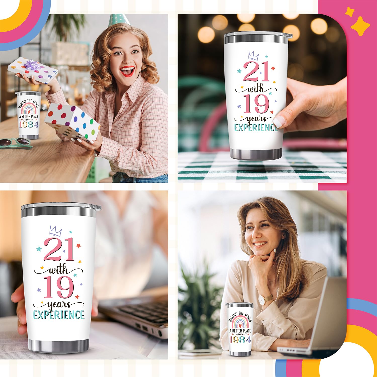 ZAGKOO 40th Birthday Gifts Women - 40th Birthday Decorations Woman, Man - 40 Year Old Gifts Unique Ideas, Making World Better Since 1984 Cool 40th Birthday - Funny Happy Turning 40-20oz Tumbler Cup