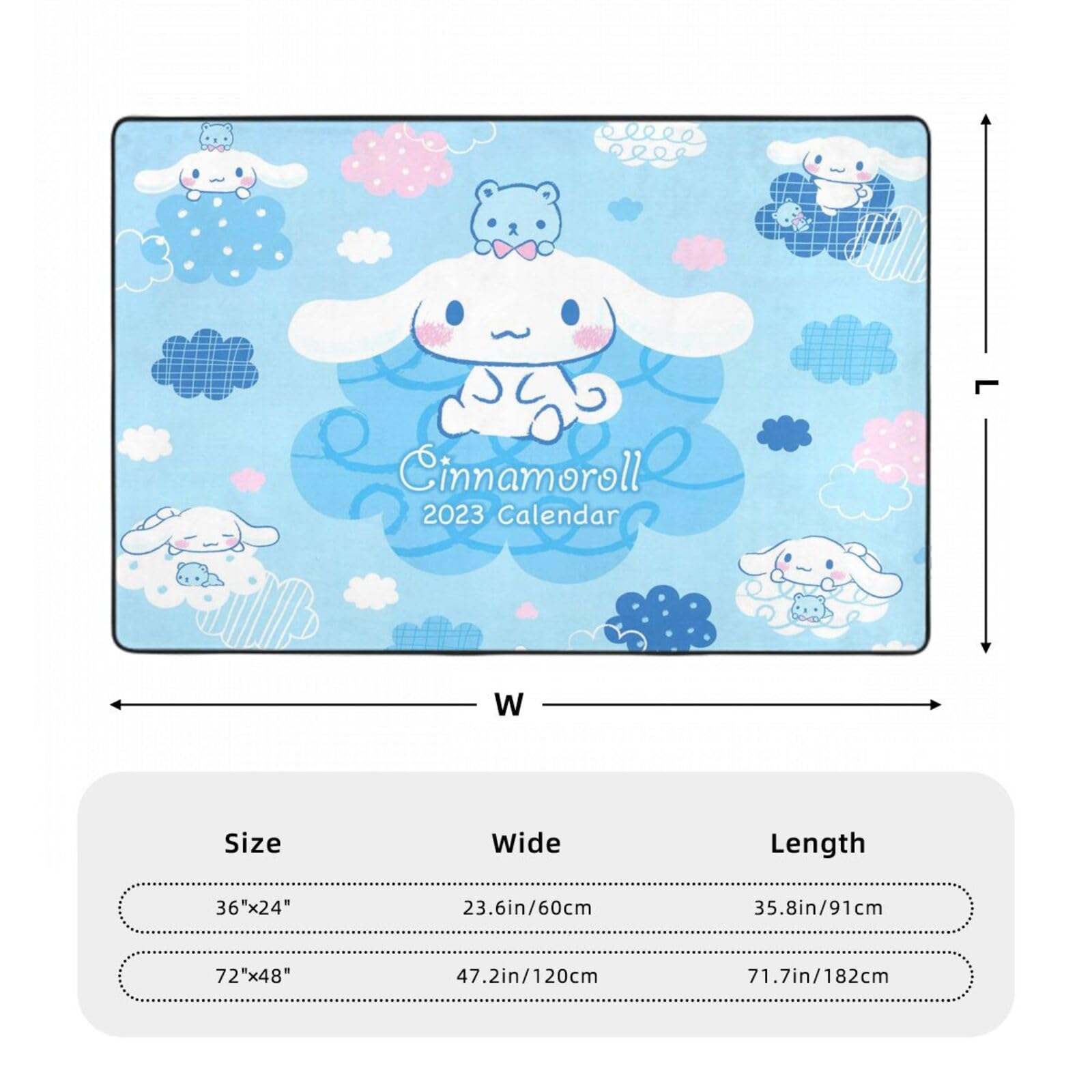 Cartoon C-innamoroll Carpet，Kawaii Cute Dog Fashionable 3D Printing Area Rug Rugs for Living Room Bedroom Balcony 36"x24"