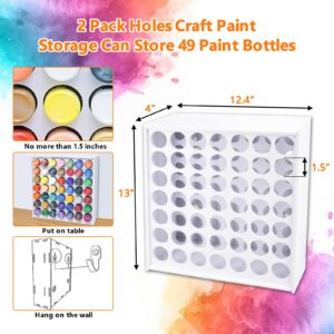 Fancemot 2 Packs 49 Holes Craft Paint Storage Organizer, Vertical Paint Rack Stand for Apple Barrel, Wall Mounted Paint Holder - 2oz Craft Paint