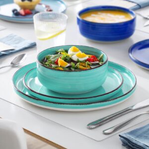 vancasso Bonita Blue Dinnerware Sets, Plates and Bowls Set for 4, 12 Pieces Stoneware Dinnerware Set, Dishwasher and Microwave Safe