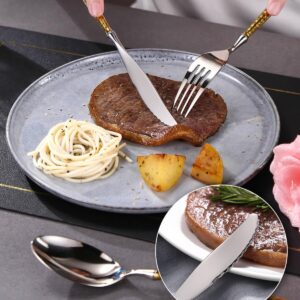 Lemeya 20-Piece Hammered Silver Gold Silverware Set,18/10 Stainless Steel Forging Heavy Duty Cutlery Set for 4, Luxury Unique Flatware Set,Spoons and Forks Set,Mirror Polished,Dishwasher Safe