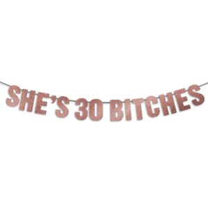 JunyRuny 30th Birthday Banner- Rose Gold Glitter , 30th Birthday Party Decorations for Women, 30th Birthday Decorations for Her, Dirty Thirty Birthday Decor, Funny 30th Birthday Sign, 30th Birthday Gifts for her