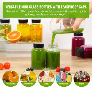 4oz Ginger Shots Bottles 16Pack- Portable Leakproof 4 oz Glass Jars with Lids- Glass Juice Shot Bottles with Caps for Wellness Shot(4 fl. oz, Set of 16)