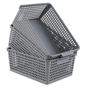 guankan plastic basket for organizing, 3 pack large storage basket bin, gray