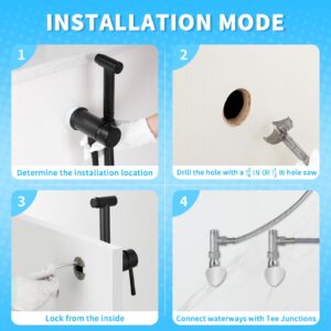 KWOCI Matte Black Handheld Bidet Sprayer for Toilet Warm Water Mounted on the Bathroom Vanity，Stainless Steel Hot and Cold Bidet Sprayer with Brass Mixing Valve for Feminine Hygiene、 Pet shower