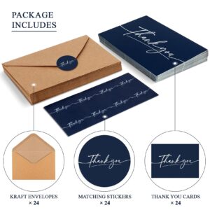 Thank You Cards With Envelopes 24 Pack, 4x6 Inch Thank You Cards Bulk with Elegant Design, Thank You Notes for Small Business, Wedding, Baby Shower, Graduation, Funeral, Bridal Shower - Navy Blue