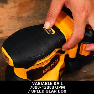 DEKOPRO 20V Orbital Sander Cordless Power Sander Tool with Battery and Charger Electric Hand Sanders Tools for Wood, Dust Bag, Vacuum Blower Attachment