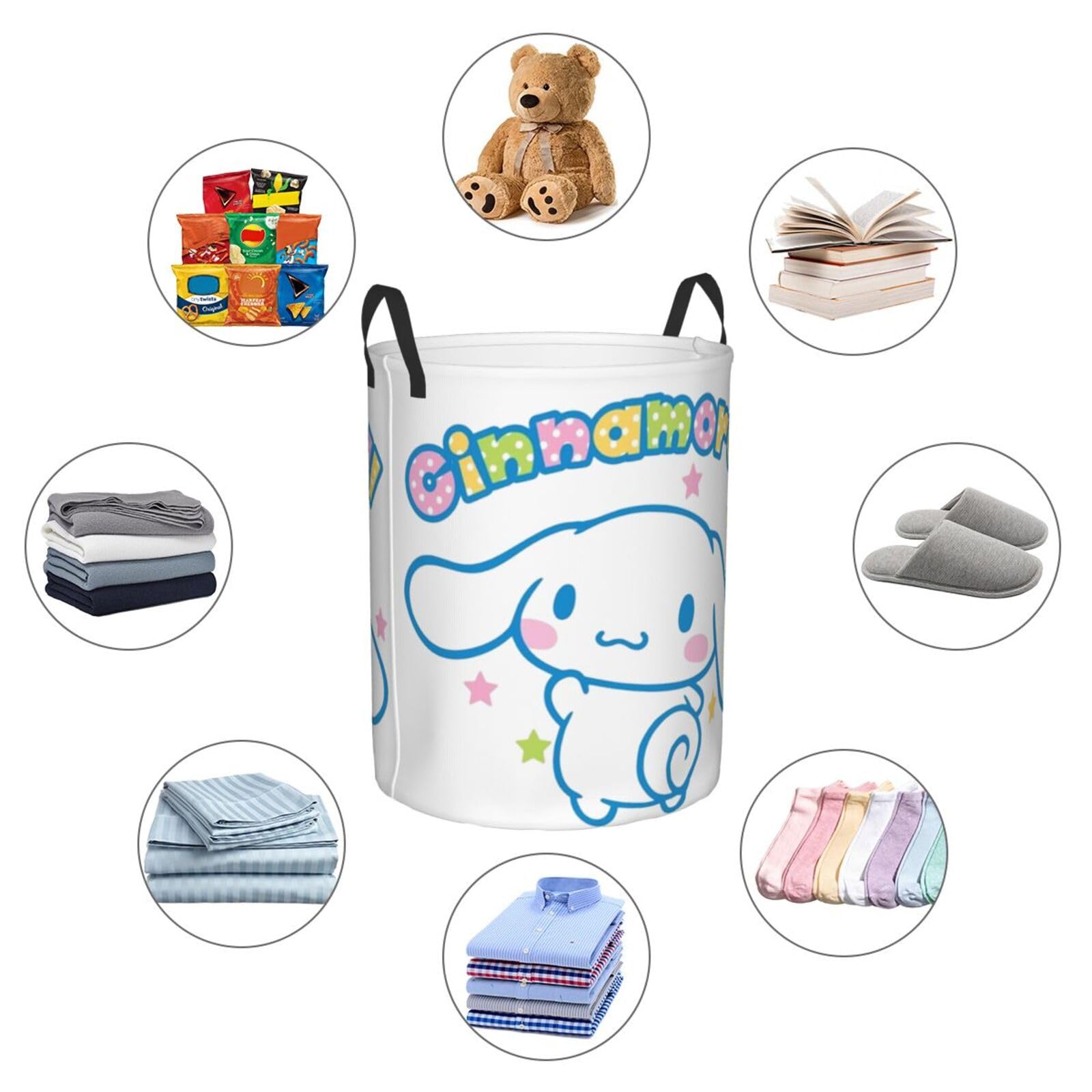 YangYuFaQQ Cartoon Dog C-innamoroll Storage Basket Circular Hamper with Handle Foldable Laundry Basket for Bedroom Bathroom Living Room Small