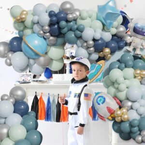 Outer Space Birthday Decorations 152pcs Universe Astronaut Theme Balloons Arch Kit Astronaut Rocket Navy Blue Foil Latex Balloons For Boys Kids Birthday Party Baby Shower Decor