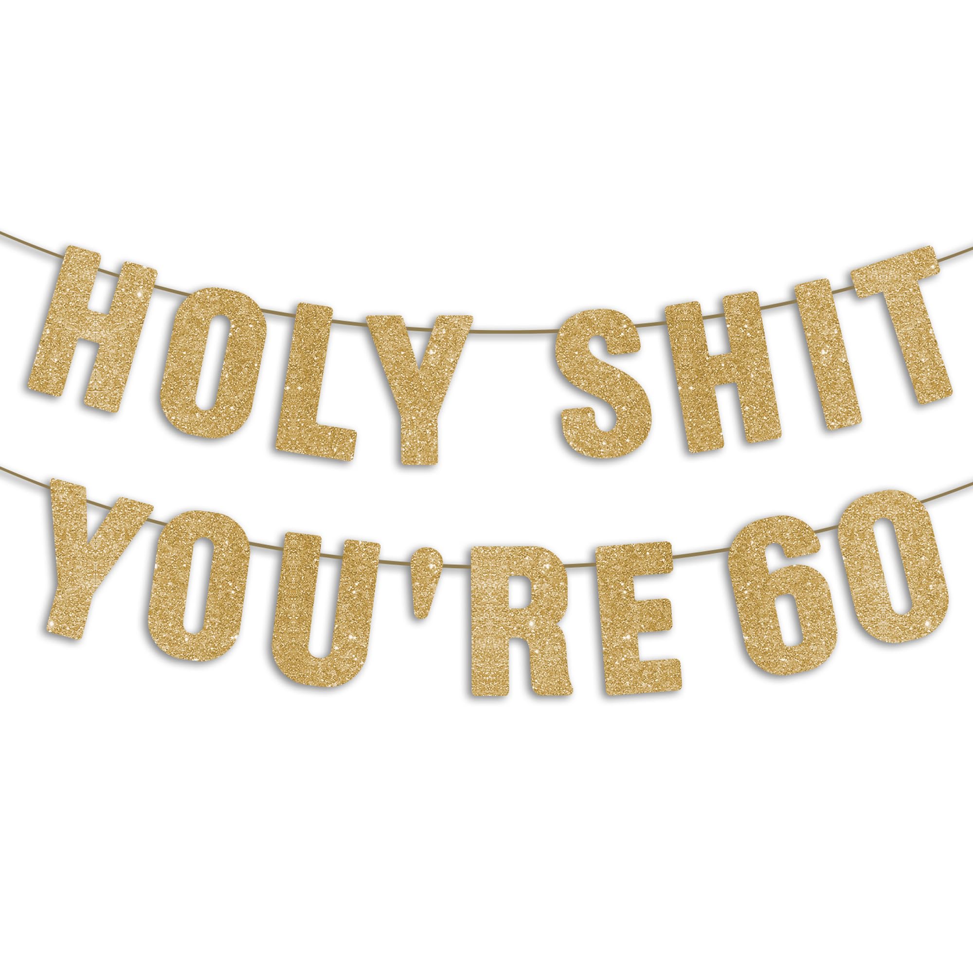 JunyRuny Gold Glitter 60th Birthday Banner, 60th Birthday Party Decorations for Men/Women, 60th Birthday Decorations for Him/Her, Happy 60th Birthday Sign, Funny 60th Birthday sign