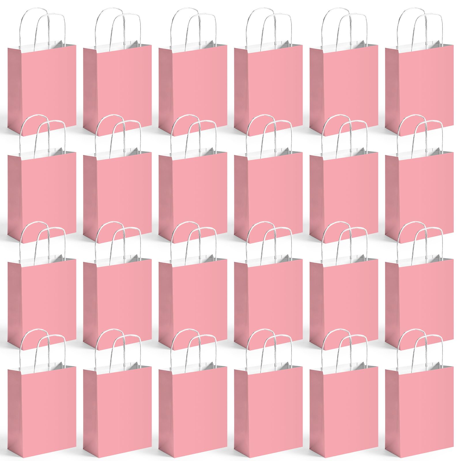 Shindel 24PCS Gift Bags With Handle, 5.5" x 2.8" x 7.9" Pink Party Favor Bags Kraft Paper Goodie Bags for Birthday Party Wedding Anniversary